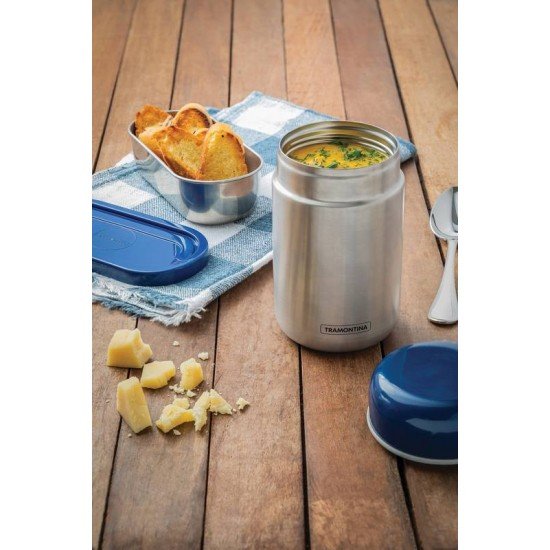 POTE PARA ALIMENTOS FREEZINOX EM ACO INOX COM TAMPA PLASTICA AZUL 0,4 L TRAMONTINA