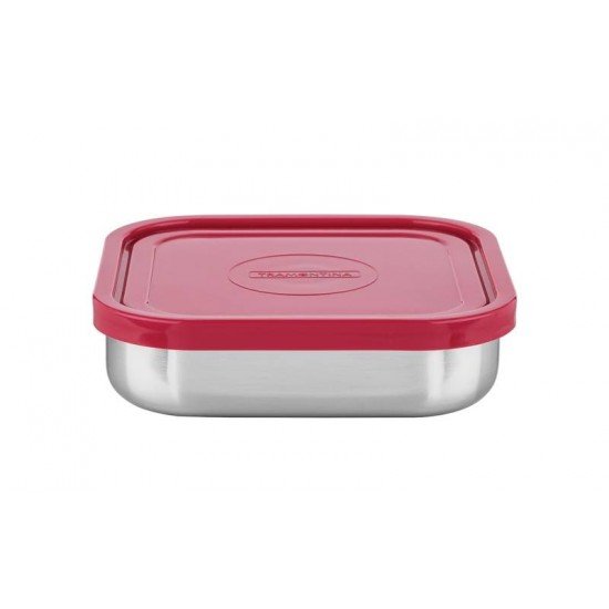 POTE FREEZINOX EM ACO INOX COM TAMPA PLASTICA ROSA QUADRADO 16 CM 0,8 L TRAMONTINA