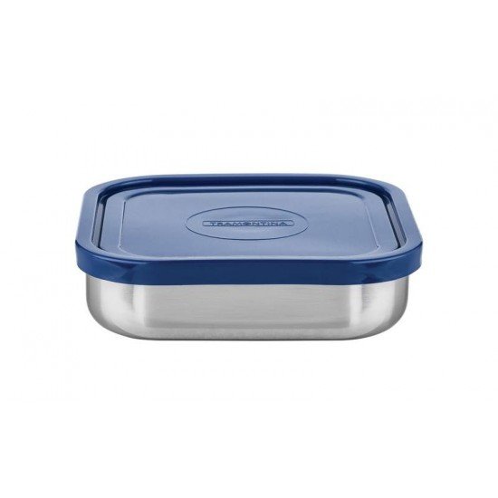 POTE FREEZINOX EM ACO INOX COM TAMPA PLASTICA AZUL QUADRADO 16 CM 0,8 L TRAMONTINA