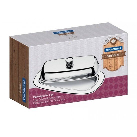 MANTEIGUEIRA SERVICE RETANGULAR EM ACO INOX COM TAMPA TRAMONTINA
