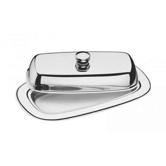 MANTEIGUEIRA TRAMONTINA SERVICE RETANGULAR EM AÇO INOX COM TAMPA
