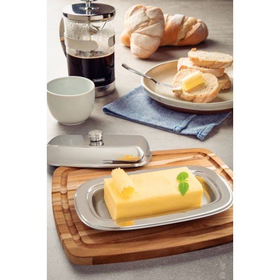 MANTEIGUEIRA TRAMONTINA SERVICE RETANGULAR EM AÇO INOX COM TAMPA