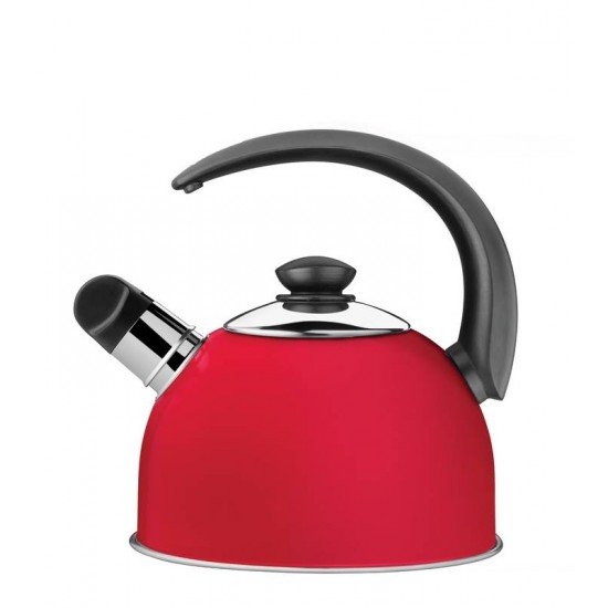 CHALEIRA COM APITO VERMELHA EM ACO INOX CABO PRETO 2,1 L TRAMONTINA