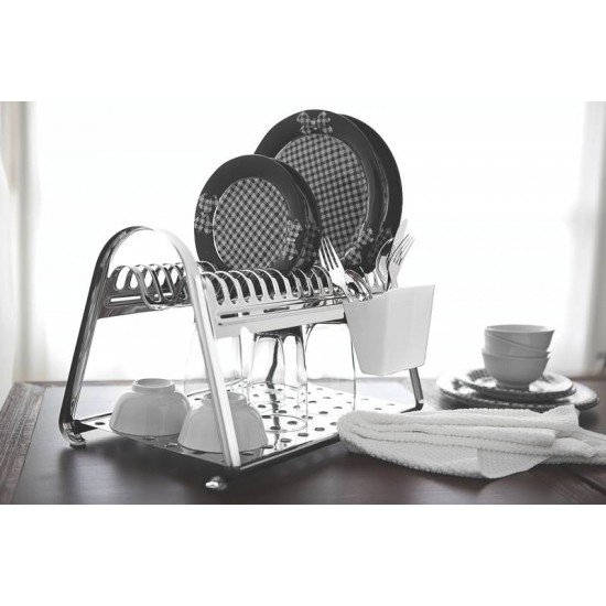 ESCORREDOR DE LOUCA CICLO EM ACO INOX COM PORTA TALHERES BRANCO TRAMONTINA