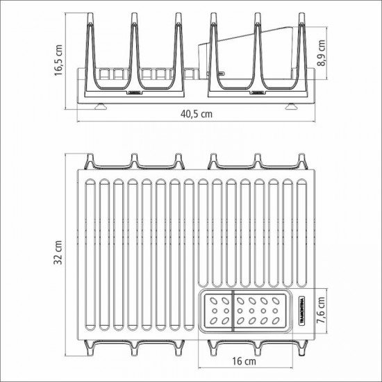 ESCORREDOR DE LOUÇA TRAMONTINA EM AÇO INOX COM SECADOR DE COPOS E PORTA TALHERES GRAFITE