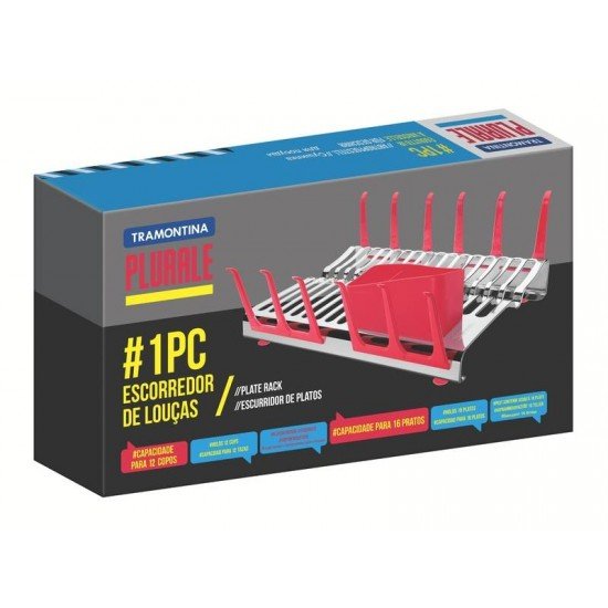 ESCORREDOR DE LOUÇA TRAMONTINA EM AÇO INOX COM SECADOR DE COPOS E PORTA TALHERES GRAFITE