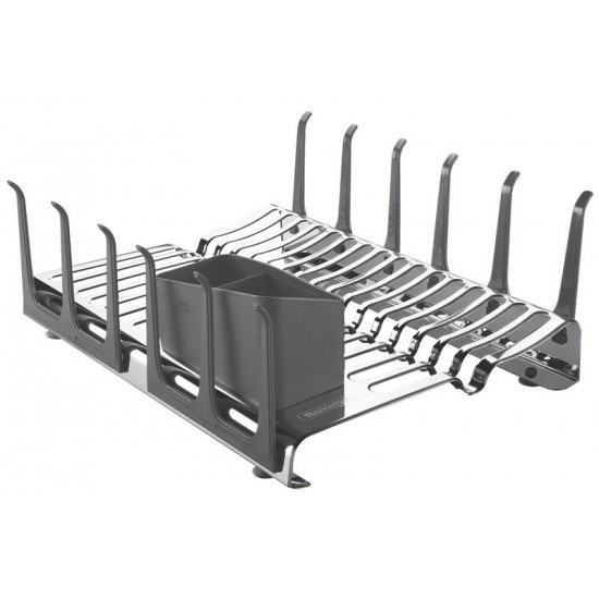 ESCORREDOR DE LOUÇA TRAMONTINA EM AÇO INOX COM SECADOR DE COPOS E PORTA TALHERES GRAFITE