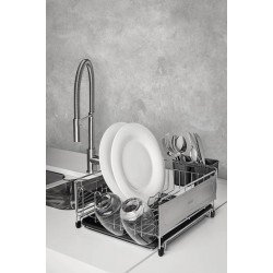 ESCORREDOR DE LOUCA PLURALE EM ACO INOX PRETO COM SECADOR E PORTA TALHERES TRAMONTINA