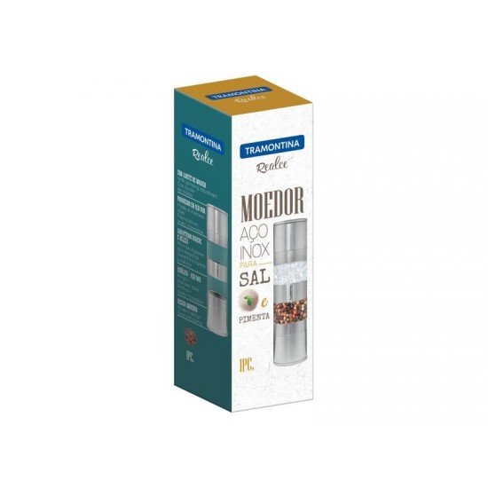 MOEDOR DE SAL E PIMENTA REALCE DUPLO EM ACO INOX E ACRILICO COM MOINHO EM CERAMICA TRAMONTINA