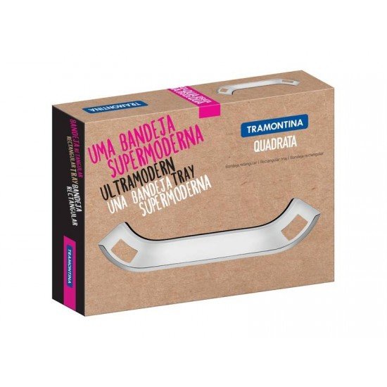 BANDEJA QUADRATA RETANGULAR EM ACO INOX COM ALCA 24X17 CM TRAMONTINA