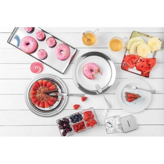 BANDEJA QUADRATA RETANGULAR EM ACO INOX COM ALCA 24X17 CM TRAMONTINA