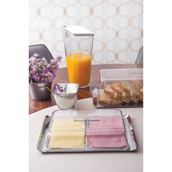 JARRA QUADRATA TRANSPARENTE COM TAMPA EM ACO INOX 1,5 L TRAMONTINA