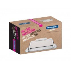 MANTEIGUEIRA QUADRATA RETANGULAR EM ACO INOX COM TAMPA TRANSPARENTE TRAMONTINA