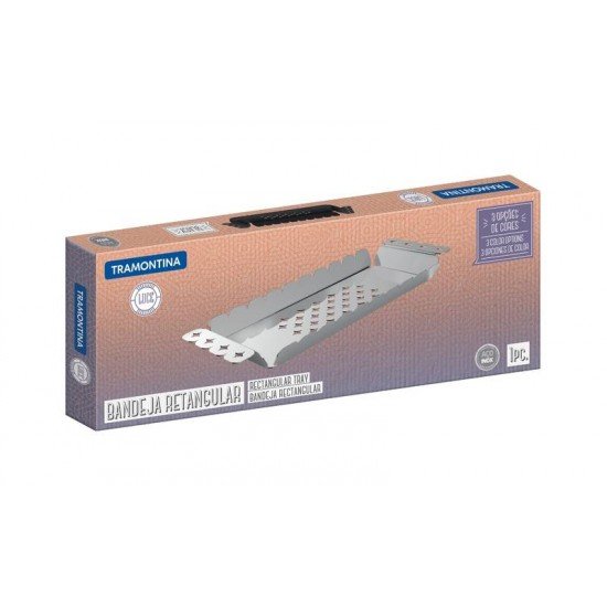 BANDEJA LUCE RETANGULAR EM ACO INOX DESENHOS VAZADOS 33X11 CM TRAMONTINA