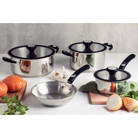 FRIGIDEIRA TRAMONTINA SOLAR SILICONE RASA EM AÇO INOX FUNDO TRIPLO COM CABO DE SILICONE 20 CM 1,3 L