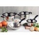 FRIGIDEIRA TRAMONTINA SOLAR SILICONE RASA EM AÇO INOX FUNDO TRIPLO COM CABO DE SILICONE 20 CM 1,3 L