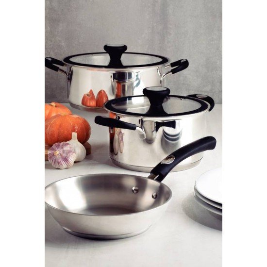 FRIGIDEIRA TRAMONTINA SOLAR SILICONE RASA EM AÇO INOX FUNDO TRIPLO COM CABO DE SILICONE 20 CM 1,3 L