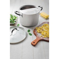 ESPAGUETEIRA SOLAR SILICONE EM ACO INOX COM FUNDO TRIPLO COM TAMPA DE VIDRO 24 CM 7,8 L TRAMONTINA
