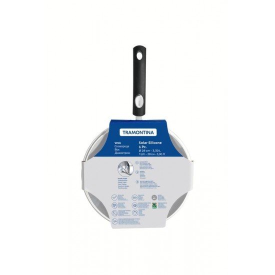 WOK TRAMONTINA ASTRO SILICONE EM AÇO INOX COM FUNDO TRIPLO E TAMPA DE VIDRO 28 CM 3,3 L