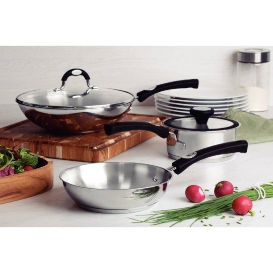 WOK TRAMONTINA ASTRO SILICONE EM AÇO INOX COM FUNDO TRIPLO E TAMPA DE VIDRO 28 CM 3,3 L