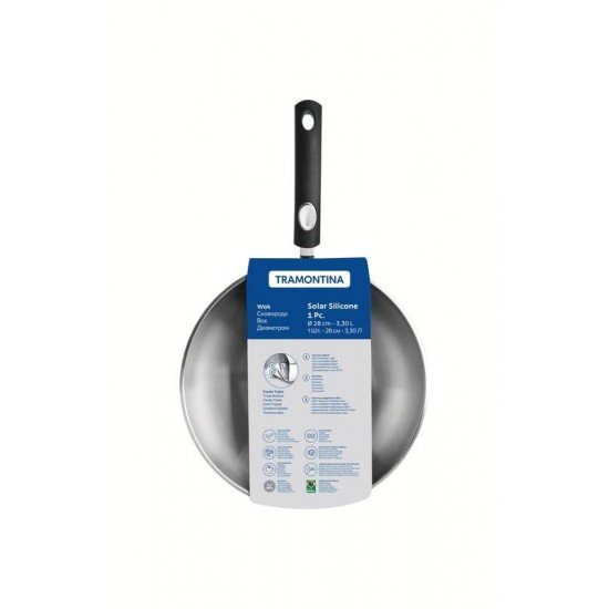 WOK TRAMONTINA ASTRO SILICONE EM AÇO INOX COM FUNDO TRIPLO 28 CM 3,3 L