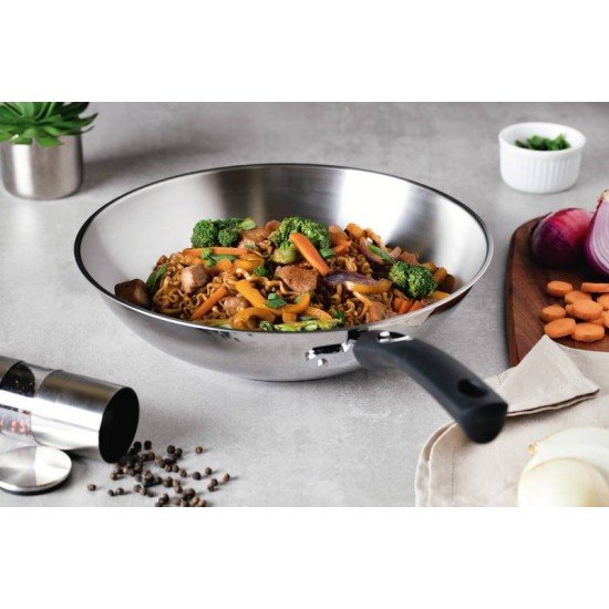 WOK TRAMONTINA ASTRO SILICONE EM AÇO INOX COM FUNDO TRIPLO 28 CM 3,3 L
