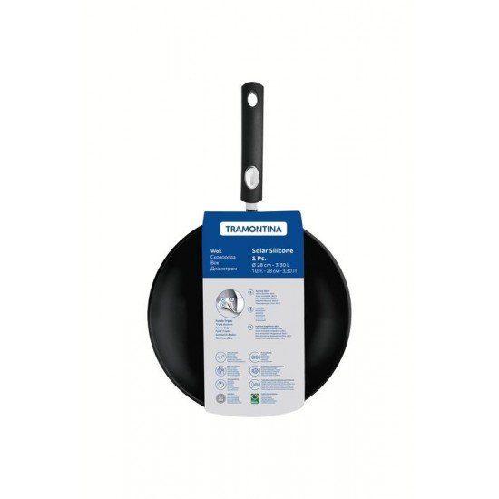 WOK TRAMONTINA ASTRO SILICONE EM AÇO INOX COM FUNDO TRIPLO REVESTIMENTO INTERNO ANTIADERENTE 28 CM 3,3 L