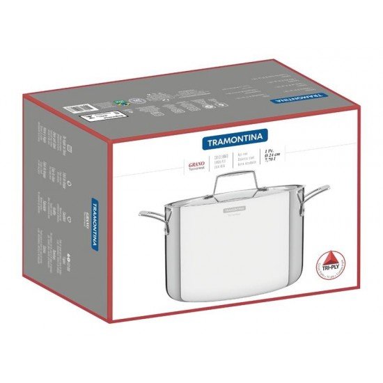 CALDEIRAO GRANO EM ACO INOX CORPO TRIPLO COM TAMPA E ALCAS 24 CM 7,7 L TRAMONTINA