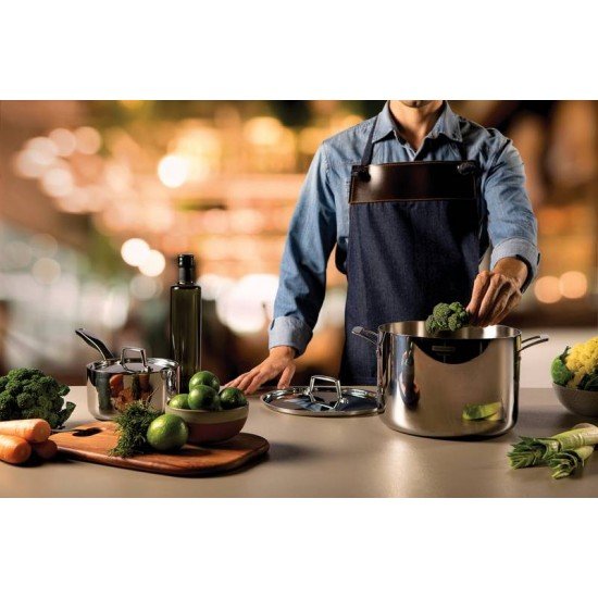 CALDEIRAO GRANO EM ACO INOX CORPO TRIPLO COM TAMPA E ALCAS 24 CM 7,7 L TRAMONTINA