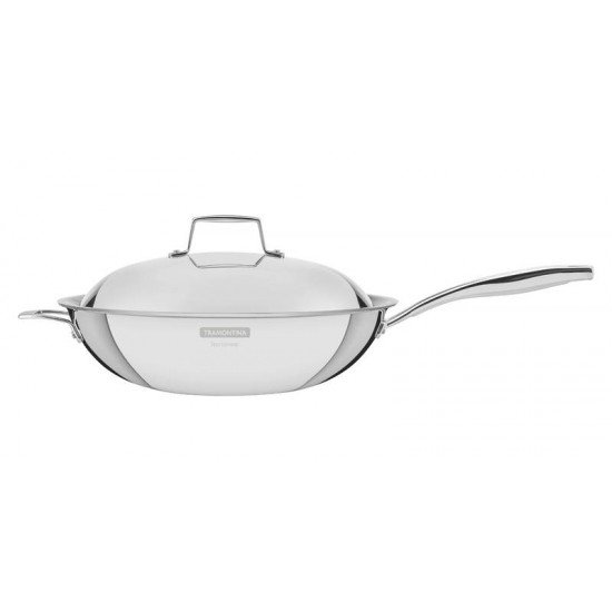 WOK GRANO EM ACO INOX CORPO TRIPLO COM TAMPA E CABO 32 CM 5,2 L TRAMONTINA