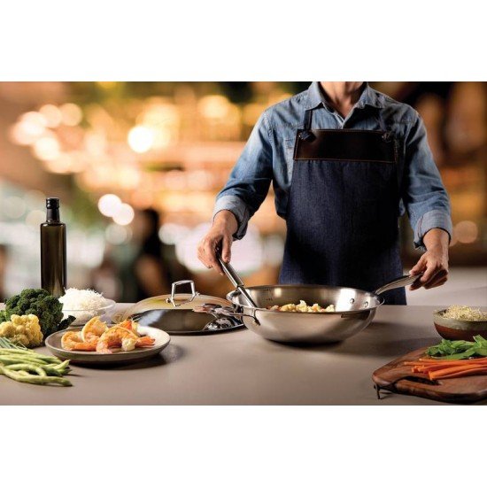 WOK GRANO EM ACO INOX CORPO TRIPLO COM TAMPA E CABO 32 CM 5,2 L TRAMONTINA