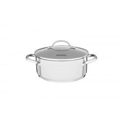 CACAROLA RASA UNA EM ACO INOX COM FUNDO TRIPLO E TAMPA DE VIDRO 16 CM 1,4 L TRAMONTINA