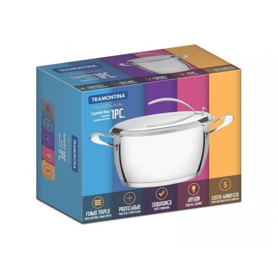 CACAROLA RASA VENTURA EM ACO INOX COM FUNDO TRIPLO 22 CM 3,3 L TRAMONTINA