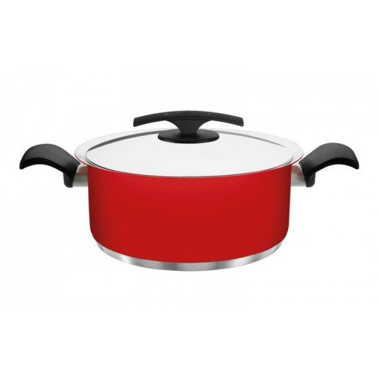 CACAROLA DUO COLOR RASA VERMELHA EM ACO INOX FUNDO TRIPLO COM TAMPA E ALCAS 24 CM 4,7 L TRAMONTINA