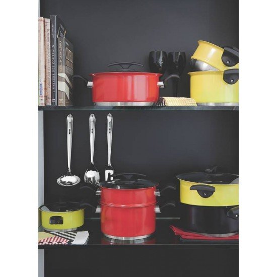 CACAROLA DUO COLOR FUNDA VERMELHA EM ACO INOX FUNDO TRIPLO COM TAMPA E ALCAS 20 CM 3,6 L TRAMONTINA