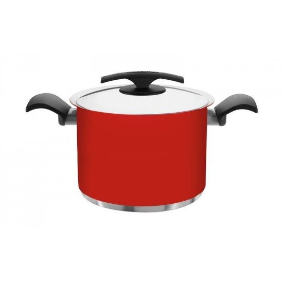 CALDEIRAO DUO COLOR VERMELHO EM ACO INOX FUNDO TRIPLO COM TAMPA E ALCAS 20 CM 4,5 L TRAMONTINA