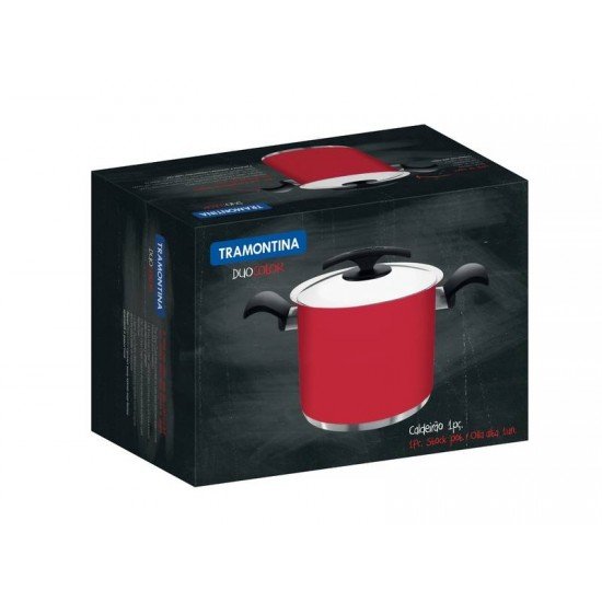 CALDEIRAO DUO COLOR VERMELHO EM ACO INOX FUNDO TRIPLO COM TAMPA E ALCAS 20 CM 4,5 L TRAMONTINA