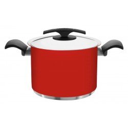 CALDEIRAO DUO COLOR VERMELHO EM ACO INOX FUNDO TRIPLO COM TAMPA E ALCAS 24 CM 7,7 L TRAMONTINA