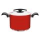 CALDEIRAO DUO COLOR VERMELHO EM ACO INOX FUNDO TRIPLO COM TAMPA E ALCAS 24 CM 7,7 L TRAMONTINA