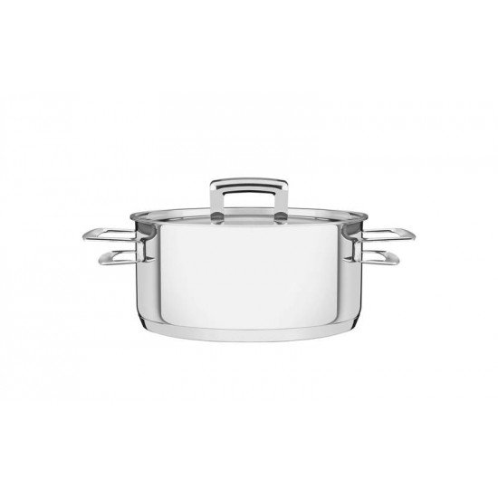 CACAROLA BRAVA RASA EM ACO INOX FUNDO TRIPLO COM TAMPA PLANA E ALCAS 20 CM 2,9 L TRAMONTINA