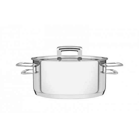 CACAROLA BRAVA RASA EM ACO INOX FUNDO TRIPLO COM TAMPA PLANA E ALCAS 24 CM 4,8 L TRAMONTINA