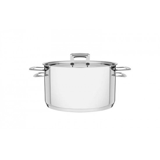 CACAROLA BRAVA FUNDA EM ACO INOX FUNDO TRIPLO COM TAMPA PLANA E ALCAS 20 CM 3,6 L TRAMONTINA