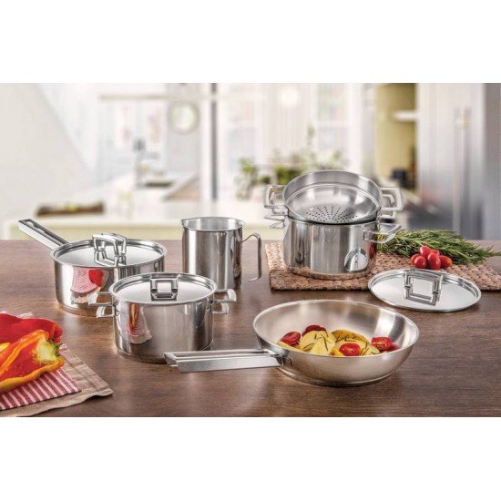 CACAROLA BRAVA FUNDA EM ACO INOX FUNDO TRIPLO COM TAMPA PLANA E ALCAS 20 CM 3,6 L TRAMONTINA