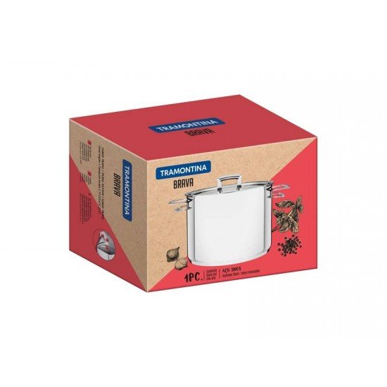 CALDEIRAO BRAVA EM ACO INOX FUNDO TRIPLO COM TAMPA PLANA E ALCAS 16 CM 2,2 L TRAMONTINA