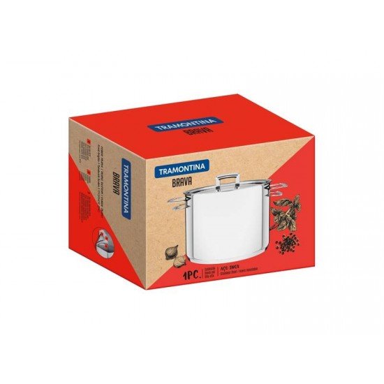 CALDEIRAO EM ACO INOX FUNDO TRIPLO COM TAMPA PLANA E ALCAS 20 CM 4,6 L TRAMONTINA