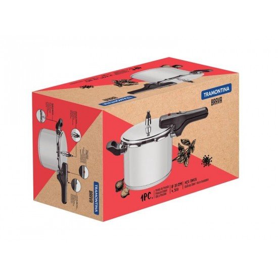 PANELA DE PRESSAO BRAVA EM ACO INOX COM FUNDO TRIPLO 20 CM 4,5 L TRAMONTINA