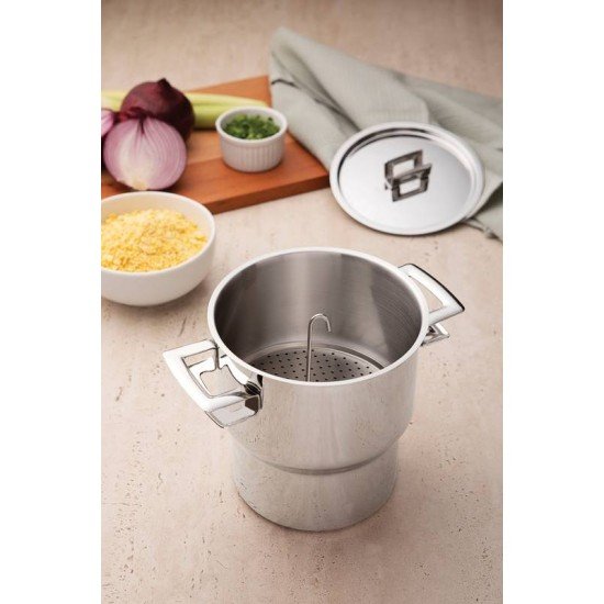 CUSCUZEIRA BRAVA EM ACO INOX COM ALCAS E TAMPA 14 CM 2,1 L TRAMONTINA