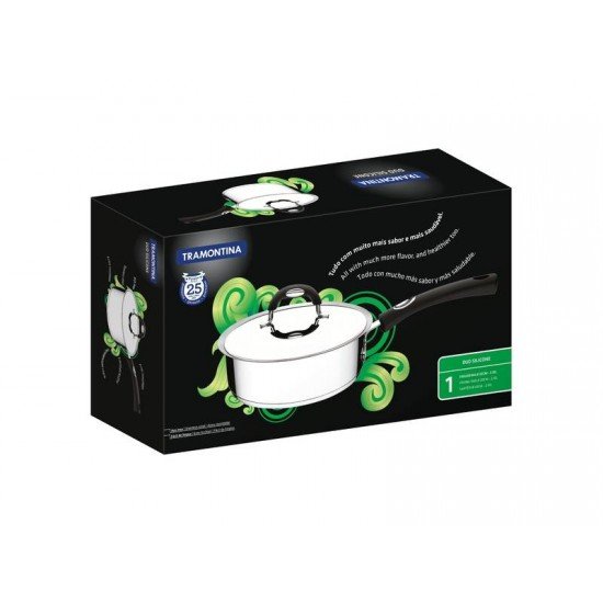 FRIGIDEIRA DUO SILICONE EM ACO INOX FUNDO TRIPLO COM TAMPA E CABO DE SILICONE 20 CM 2,1 L TRAMONTINA