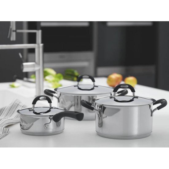 PANELA DUO SILICONE EM ACO INOX FUNDO TRIPLO COM TAMPA E CABO DE SILICONE 20 CM 2,8 L TRAMONTINA