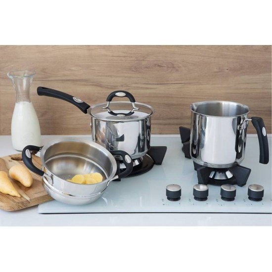 CALDEIRAO DUO SILICONE EM ACO INOX FUNDO TRIPLO COM TAMPA E CABO EM SILICONE 16 CM 2,2 L TRAMONTINA